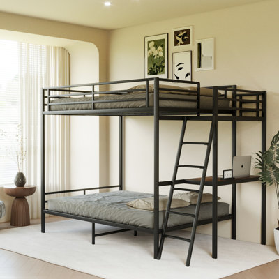 Lit double pleine grandeur en métal avec finition noire, conduit et prise de charge de style loft pour les jeux de sommeil séparés, les escaliers de rangement, les lumières à structure stable, la station, le design crée des zones, la construction