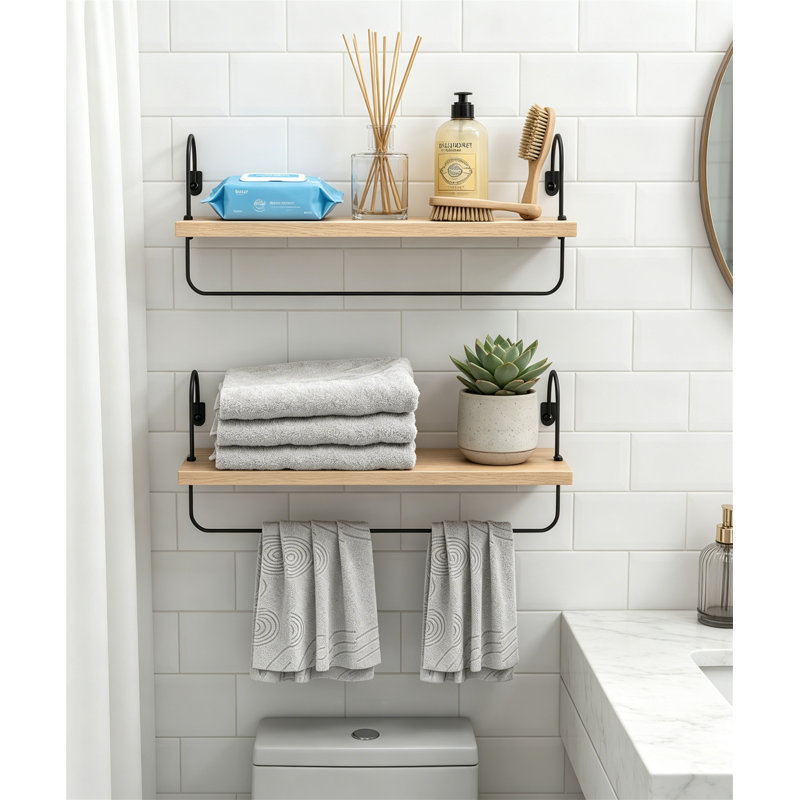Tablette murale flottante avec porte-gobelet, rangement en bois blanc pour la cuisine, Beige Wood/Matte Black