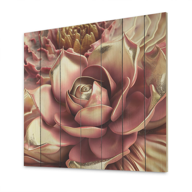Or liquide et fleurs modernes roses III - impression, H 36 po x l 36 po x P 1,5 po, Bois