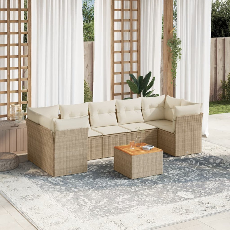 Ensemble de canapé de jardin Vidaxl Beige PE rotin grandes housses amovibles