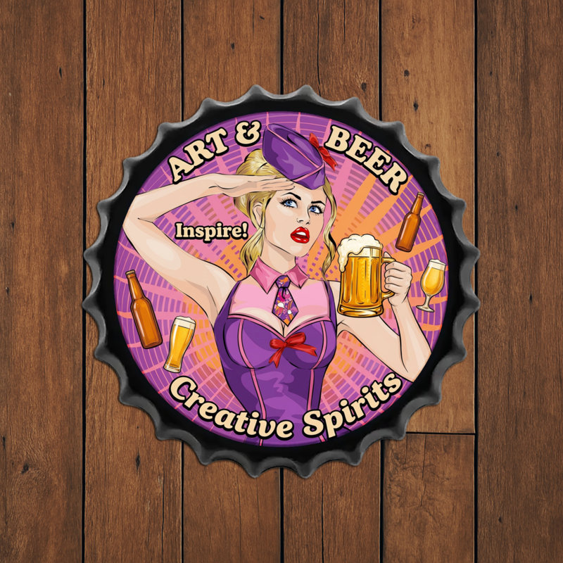Art avec capsules de bouteilles de bière, plaques en métal sur plaque, décoration murale rétro, 13,8 x 13,8 pouces