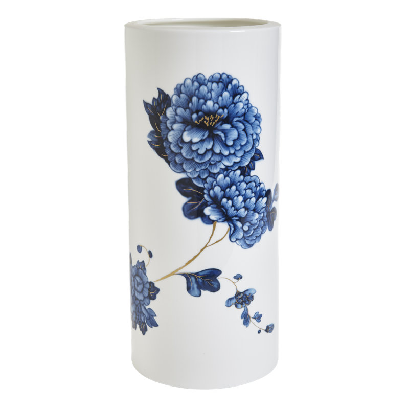 Vase de table blanc / bleu / or 14 po