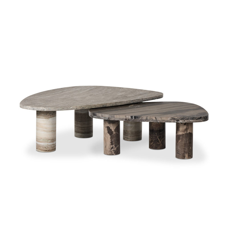 Zion Coffee Table Set-Antique White Marble, Antique White Marble/Rocky Brown Marble, White/Brown