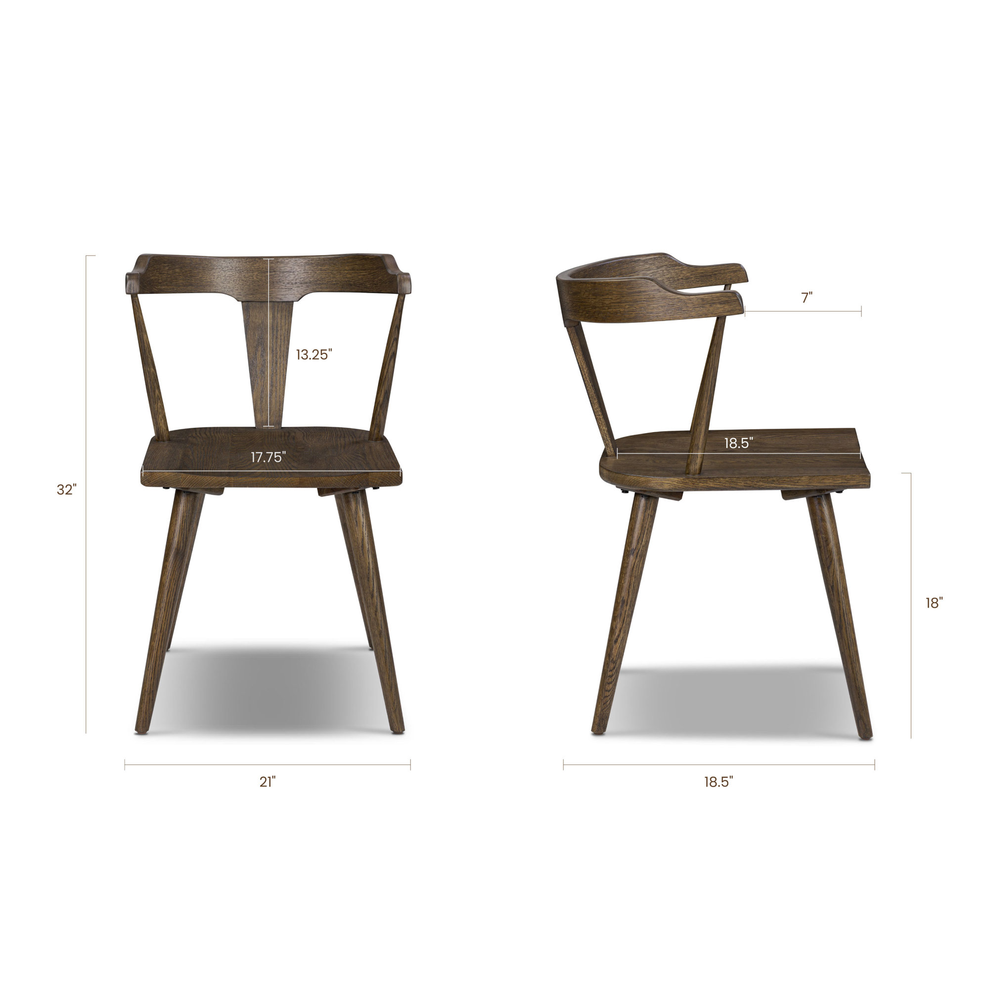  Solid Wood Dining Chair, Dark Brown Wood