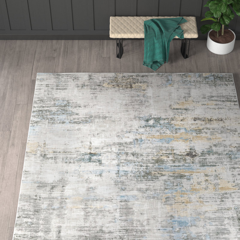 Tapis abstrait en polyester tissé à la machine Kluge, Rectangle 8 pi 9 po x 12 pi