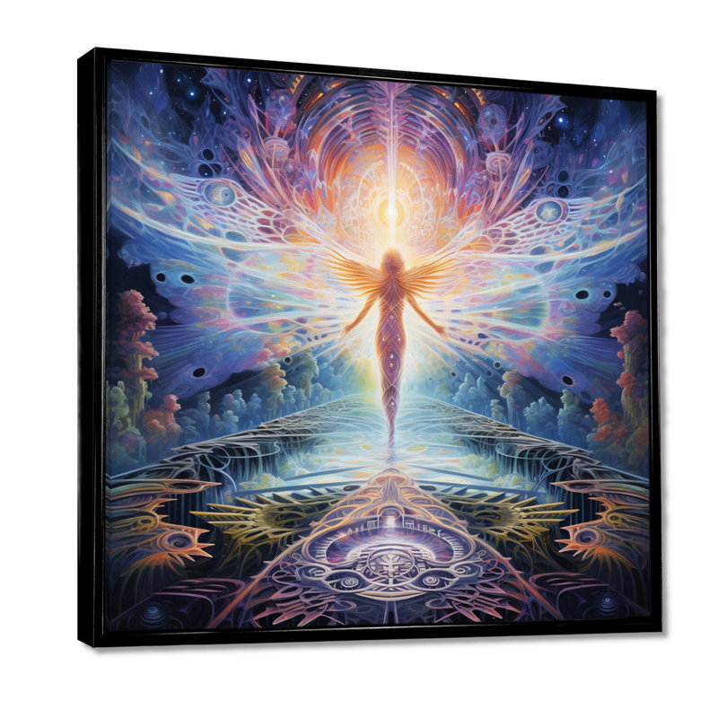 Art mural ange majestueux - ailes d'ange, H 16 po x l 16 po, Cadre flottant noir