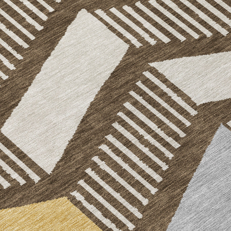 Machine Washable Indoor/Outdoor Chantille ACN2911 Geometric Rug, 3' x 5', Chocolate