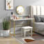 Bureau de maquillage avec miroir Modern, coiffeuse avec rangement ouvert, finition en faux marbre et structure en acier pour la chambre à coucher, blanc et or