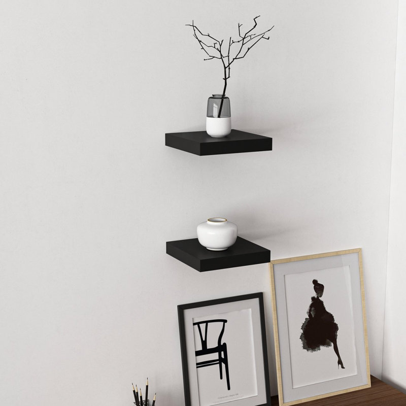 Tablette murale moderne noire Colesen, 9,1 po x 1,4 po x 9,1 po | 100% panneau de particules enduit de mélamine, épaisseur: 0,7 pouce | Conception élégante de couleur unie pour la maison ou le bureau, solution de rangement durable et fonctionnelle