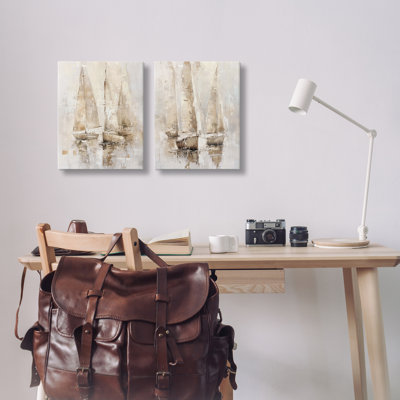 «Neutral Toned Voiliers», ensemble de 2 toiles murales par Nina Blue