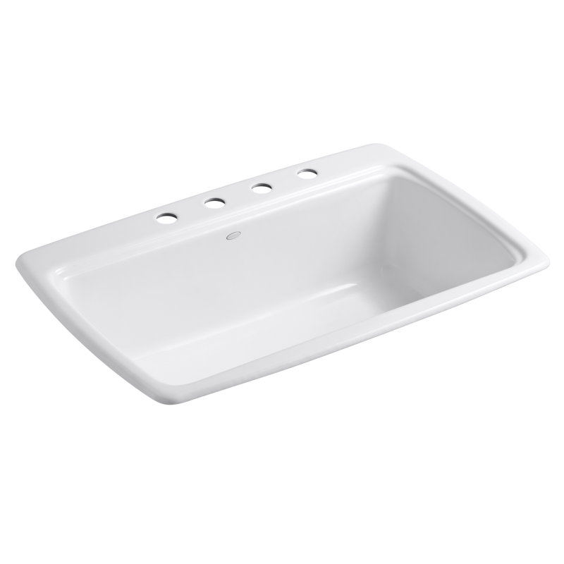 Évier de cuisine à simple cuve à montage sur le dessus L 33 po x l 22 po x 9 5/8 po Cape Dory®, Blanc, 4 trous