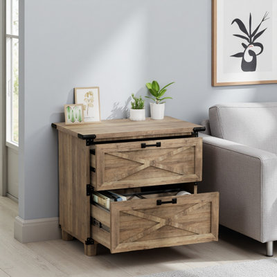 Classeur à 2 tiroirs de style campagnard - Rangement de bureau en bois avec glissières en métal, petit organisateur pour dossiers de format lettre / légal / a4, mobilier de maison et de bureau, brun