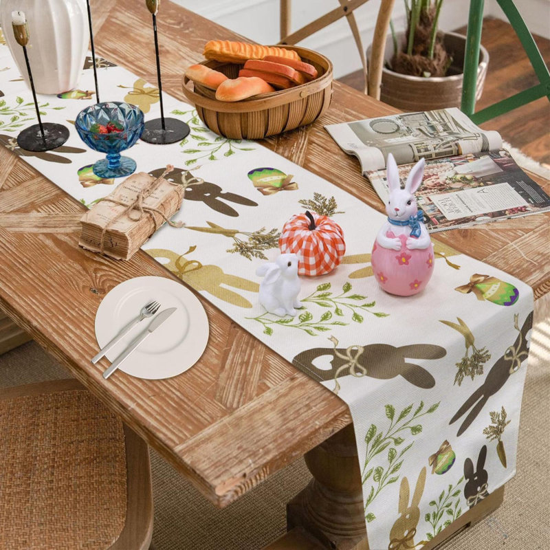Easter Table Runner Decorations Spring Bunny Decor Rabbit Carrot Linen Spring Easter Decorations For Kitchen Dining Indoor Outdoor Home Party Table Decor