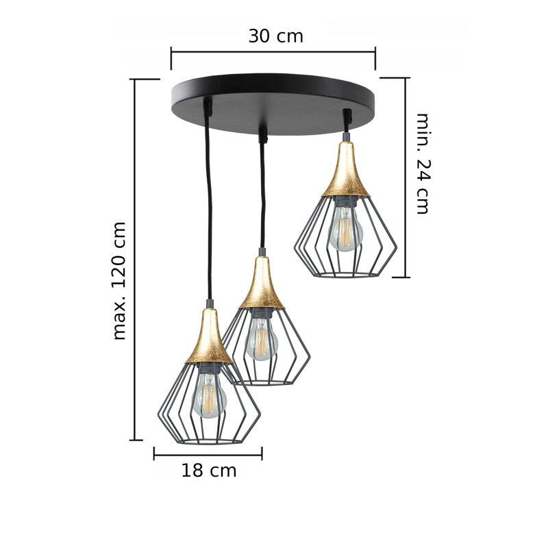 Bodrogi 3 - Light Cluster Pendant, Black/Gold