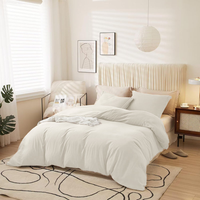 Ultra Soft 3-Piece Dyed Duvet Cover Set With Pillowcases, Cream, Single Duvet Cover + 2 Standard Pillowcases