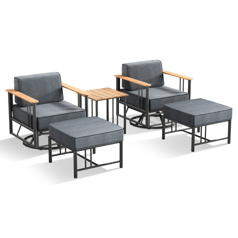 Ensemble de conversation d'extérieur pour 2 chaises pivotantes avec repose-pieds et table d'appoint 18,7 po Archlebov