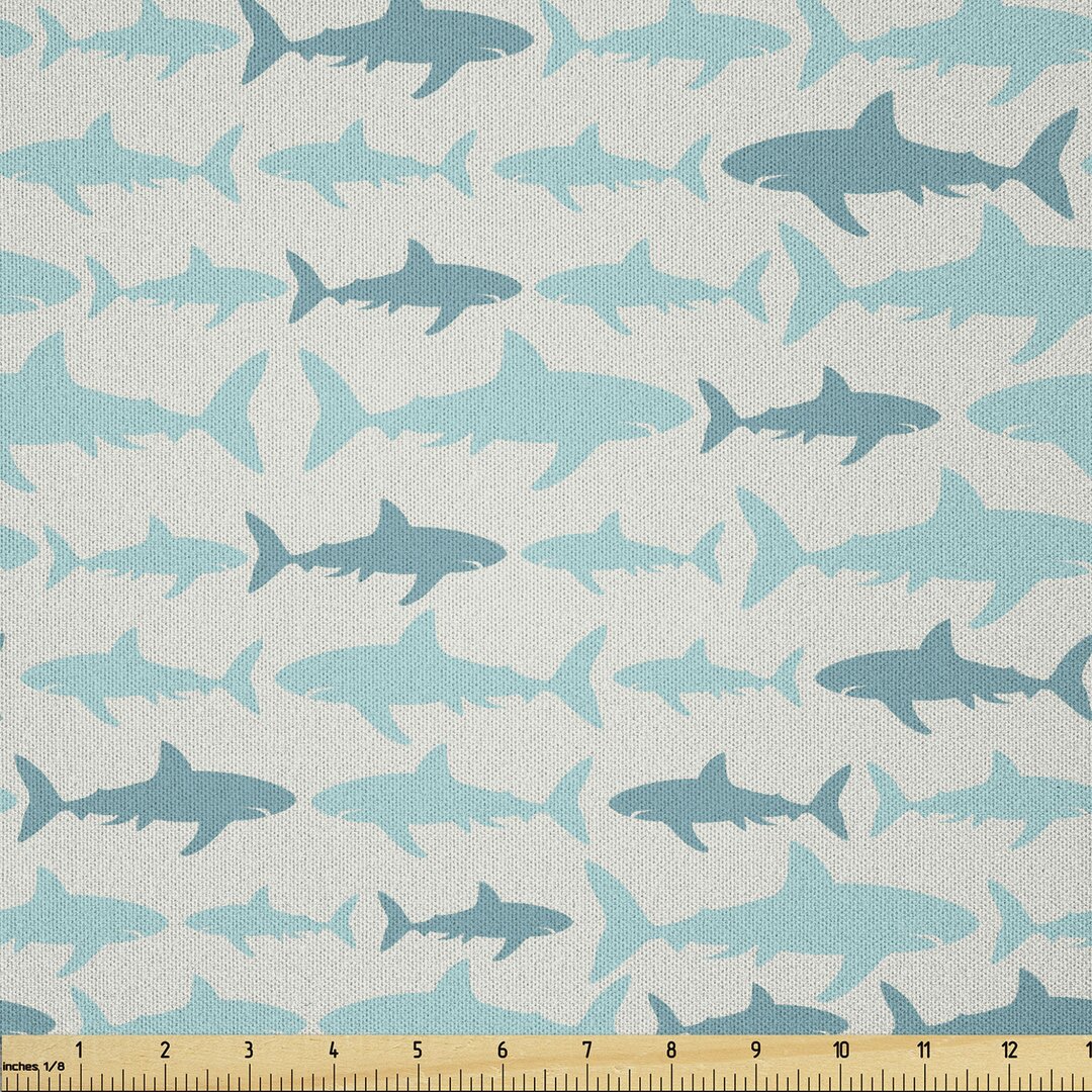 Stoff als Meterware, Schwimmen Sharks in Sea, Ozean, Teal Turquoise Beige