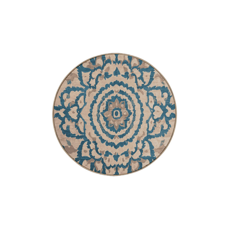Tapis beige soyeux et moelleux, Rond 3 pi