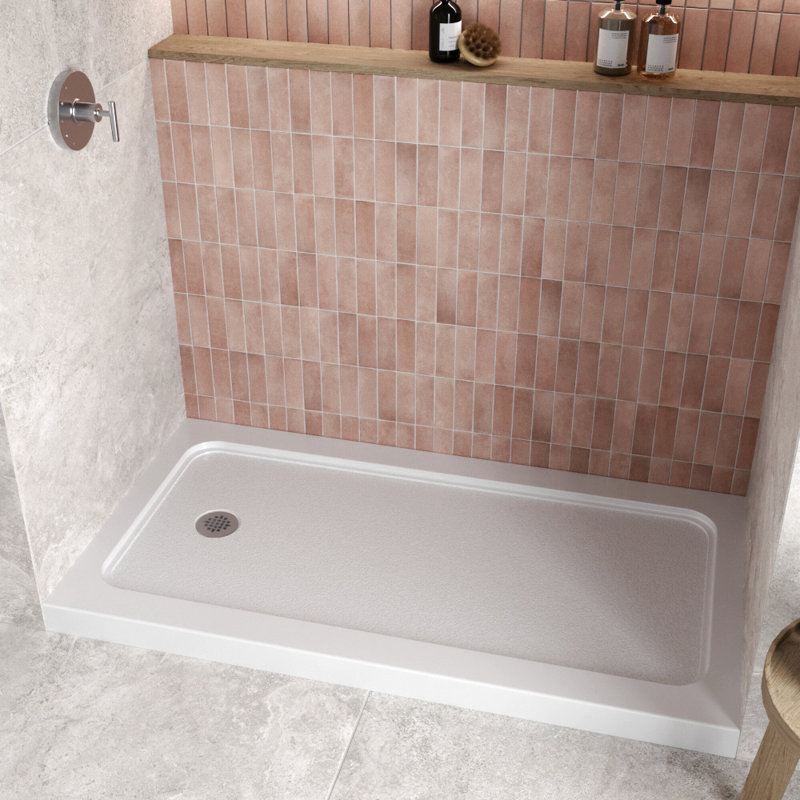 Base de douche 60 po x 32 po en alcôve en acrylique blanc brillant avec bonde gauche, bonde incluse, Blanc lustré