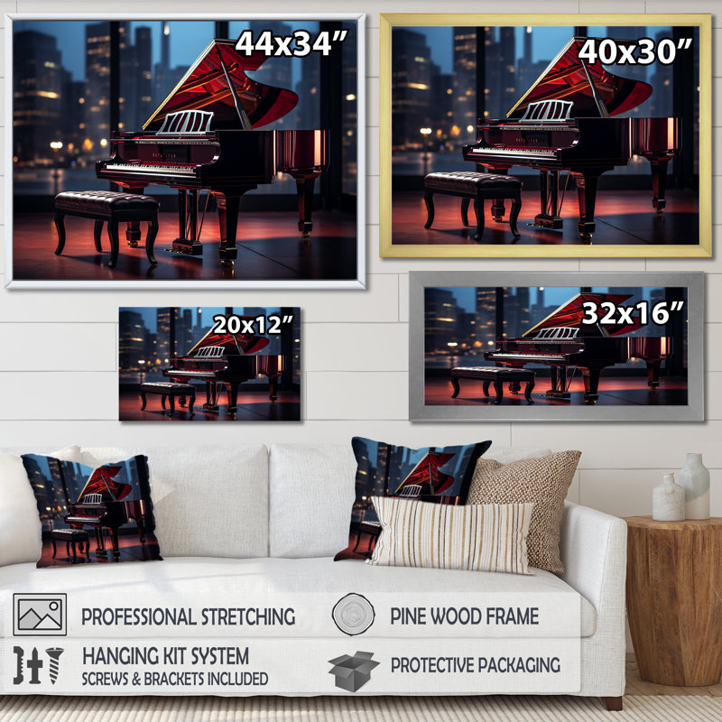 «Piano Journey Through Jazz», reproduction sur toile, Cadre doré simple, H 34 po x l 44 po x P 1,5 po