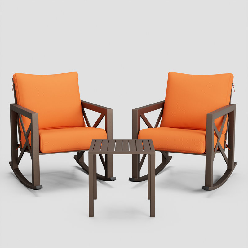 Chaise berçante d'extérieur 3 pièces avec coussins, Orange