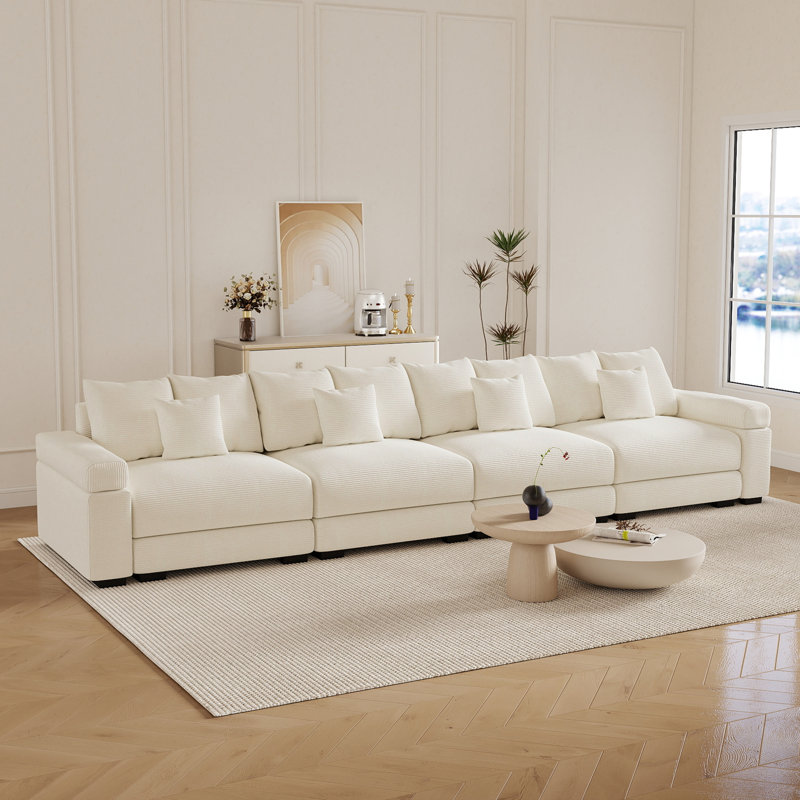 Canapé modulaire profond 4 pièces 167,6 "avec coussins et accoudoirs rembourrés en velours côtelé 167,6"