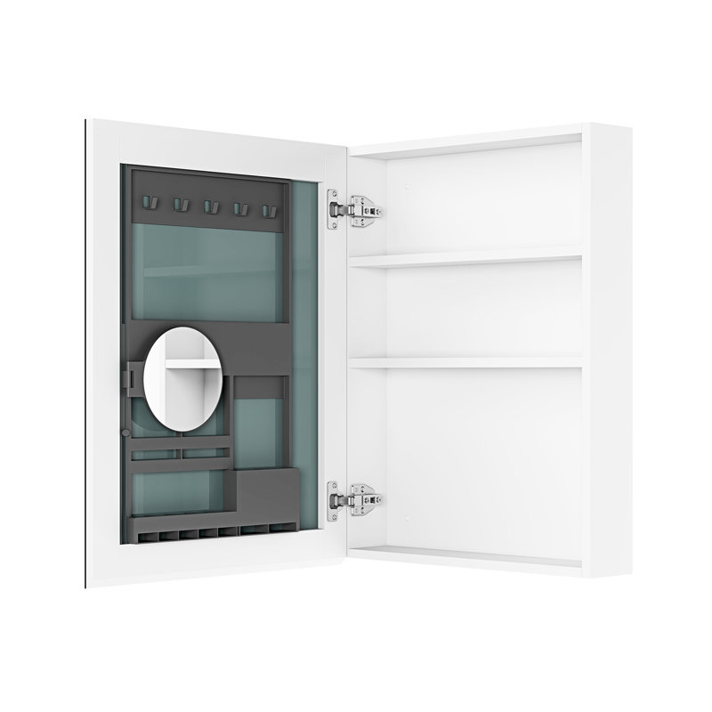 Armoire à pharmacie avec miroir de salle de bain l 20 po x H 26 po, fixation murale, bois, rangement, ouverture à gauche, armoire de rangement H style chic, blanc, bois d'ingénierie, tapis de bain et tapis
