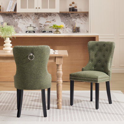 Chaises de salle à manger modernes en cuir capitonné avec pieds en bois massif (ensemble de 2)