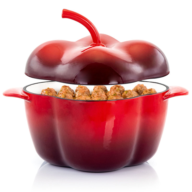 Mega Chef MG-CP23A Cast Iron Casserole Bakeware, Red