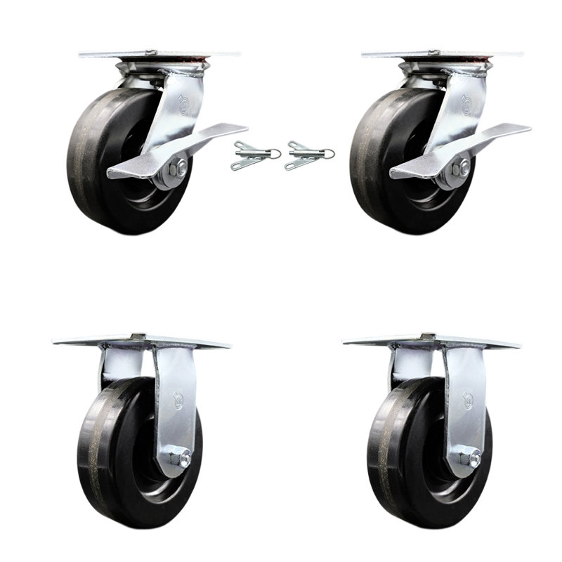 6 Inch Phenolic Caster Set 2 Brakes/Swivel Locks and 2 Rigid Service Caster