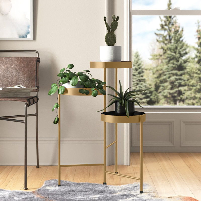Support pour plantes rond à plusieurs niveaux Lofgren, Noir / or, H 30 po x L 10 po x P 10 po