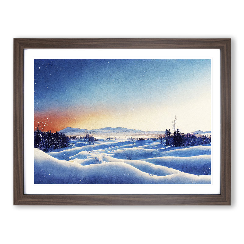 XH1022-10235X Winter Landscape Sunset Vol.1 1 Piece Single Picture Frame Wall Art, 46cm H x 64cm W x 2cm D, Walnut Framed