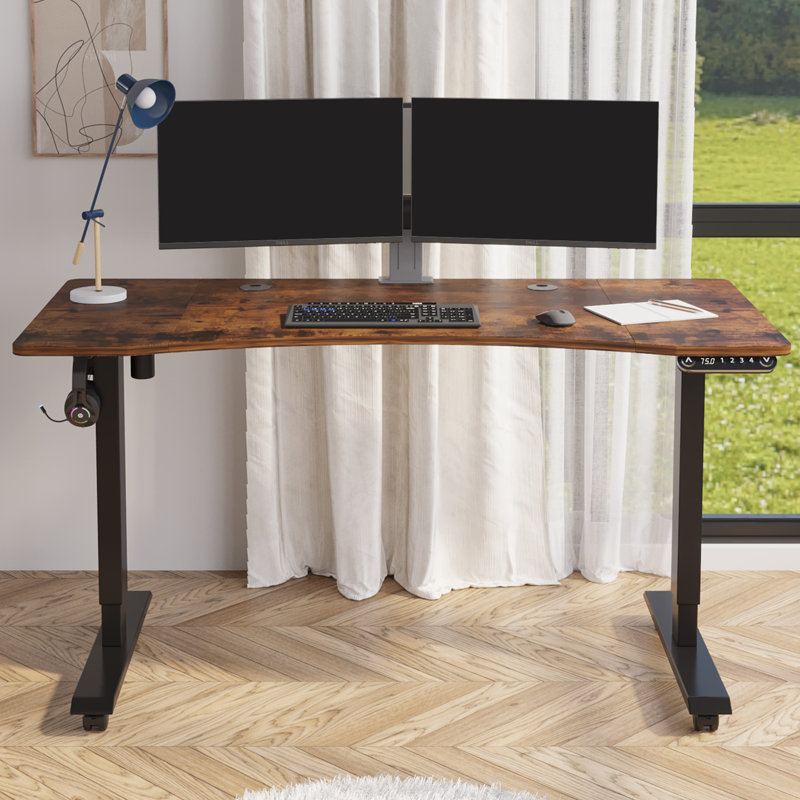 Bureau debout à hauteur ajustable Leoba, Brun / noir