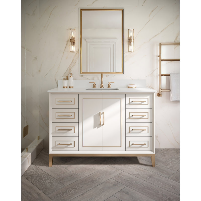 Gracie 48'' Single Bathroom Vanity with Top, Satin White (Cream White), Calacatta Quartz