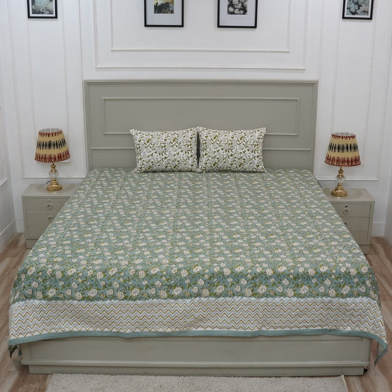 Fabdivine Pure Cotton Bedsheet Set – Handmade Bedsheet with Matching Pillow Covers – Premium Bedding, Mrignyani,