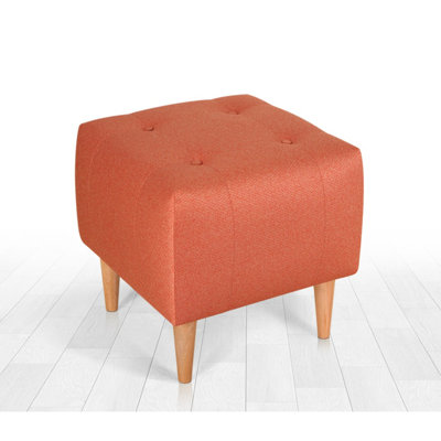 Repose-pieds bohémien, orange, 16,9 po x 16,9 po x 16,9 po | 50% coton / 50% velours, 35 éponges orthopédiques, pieds en bois | Parfait pour le décor du Sud-Ouest, décor élégant et fonctionnel pour les espaces de la maison ou de l'hôtel