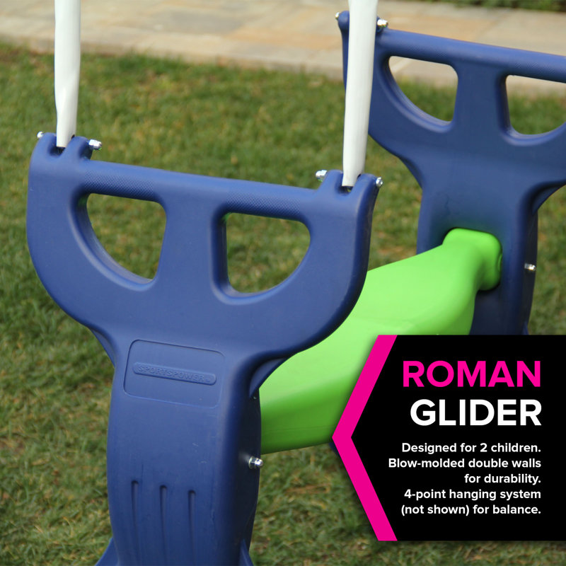 Blue Metal Outdoor Swing and Slide Set with Glider