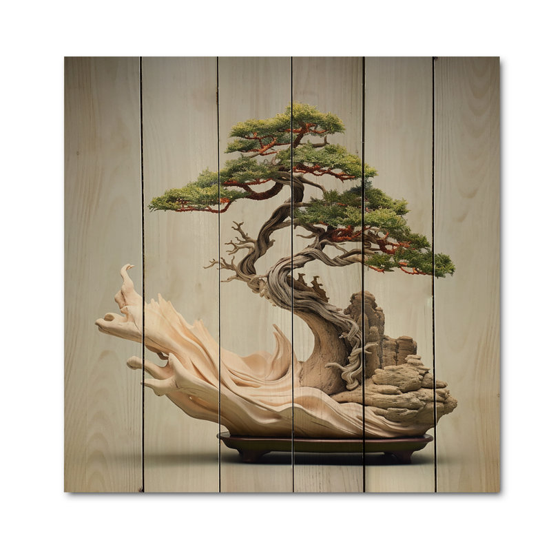 Art asiatique de Kaluram, sagesse bonsaï IV sur bois, H 15 po x l 15 po x P 0,78 po