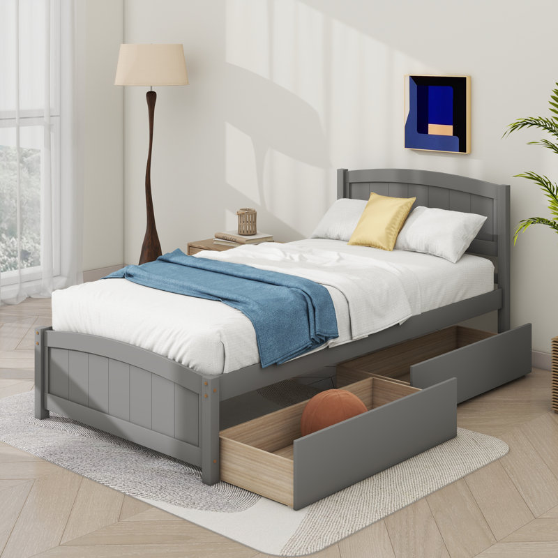 Lit plateforme simple avec deux tiroirs, Gris