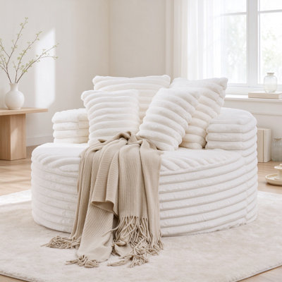 Chaise longue 54,5 po en velours côtelé blanc sans assemblage
