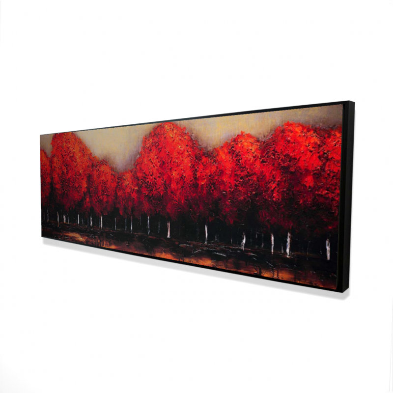 Arbres rouges rouges - Toile encadrée rouge contemporaine