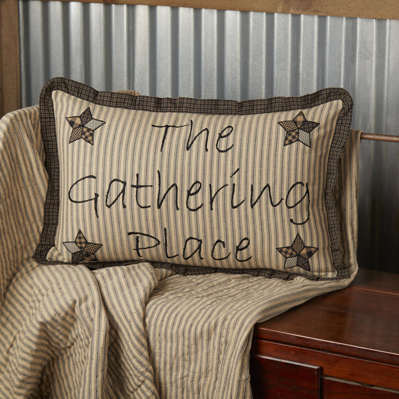 Farmhouse Star Striped Cotton Reversible Throw Pillow