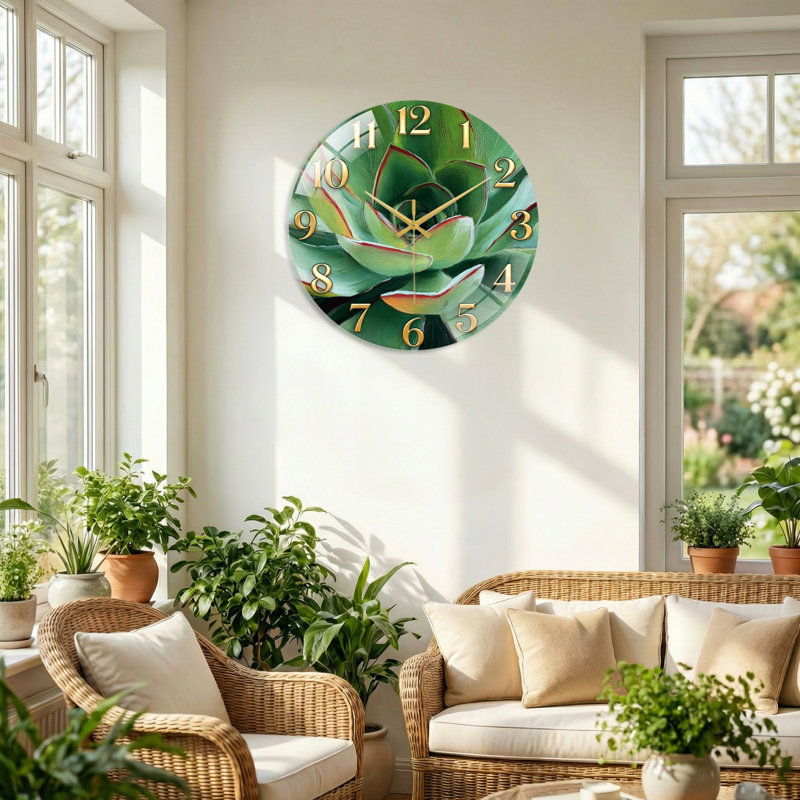"Succulent Art", horloge murale en verre, 40 x 40 cm (15,7 x 15,7 pouces)