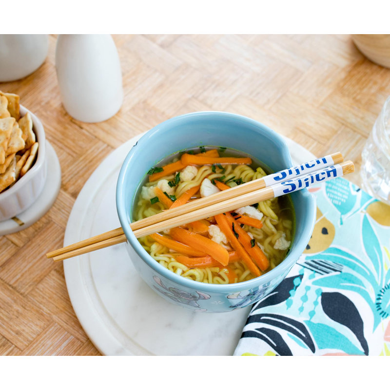 Blue Ceramic Disney Lilo & Stitch Ramen Bowl Set with Chopsticks