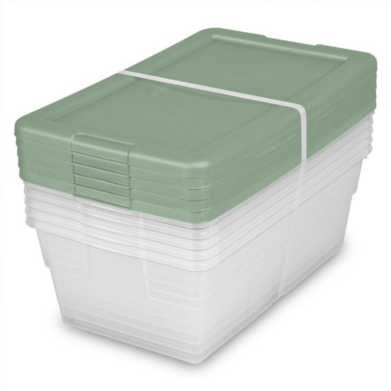 Stackable  Plastic Storage Tote Set, 5 Pack, Crisp Green