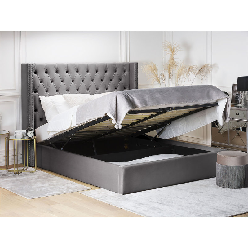 Shala Upholstered Ottoman Storage Bed, European Kingsize (160 x 200 cm), Grey