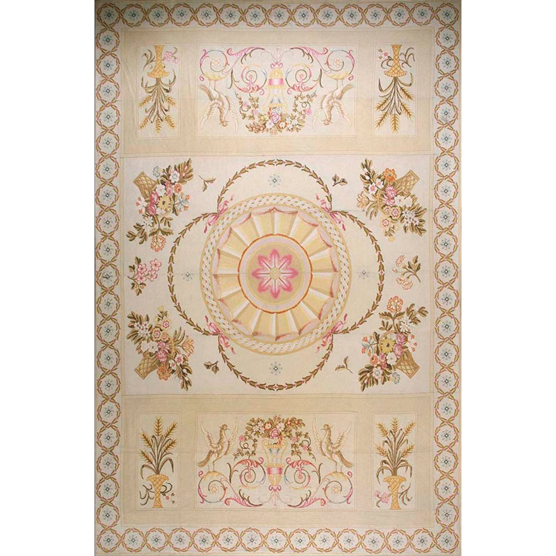 Antique Large Floral Medallion Flat Weave Rug