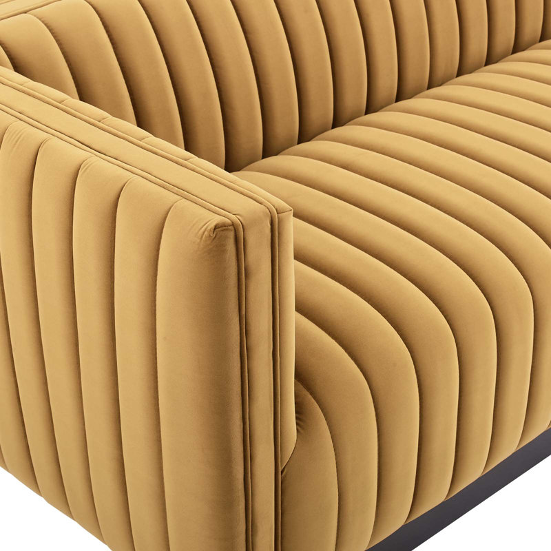 Modway Conjure Channel Tufted Velvet Sofa, Cognac Velvet