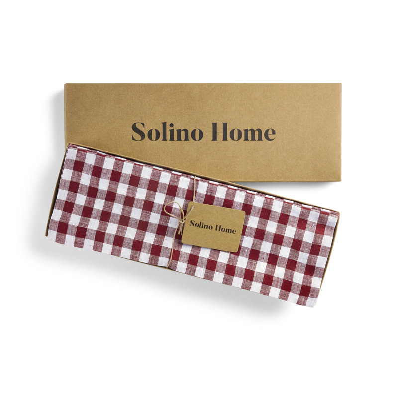 Gingham Checks - 100% Pure Linen Placemats, Burgundy
