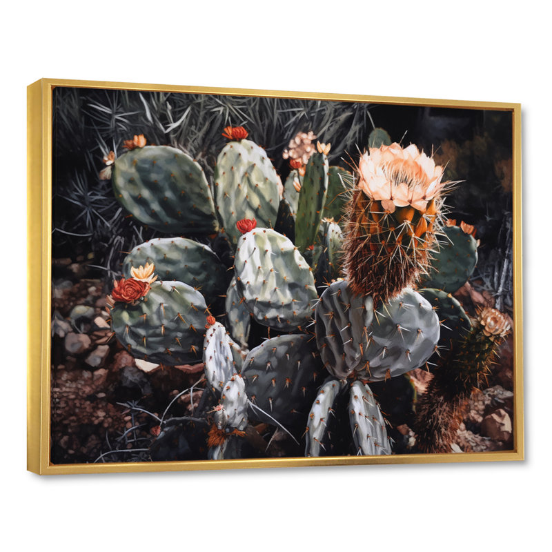 Paysage de cactus rouge vert Ryong, H 16 po x l 32 po x P 1 po, Cadre flottant doré